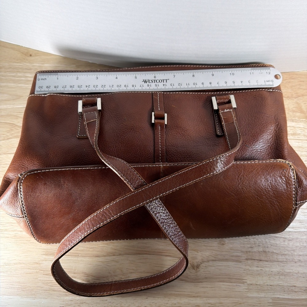 Etienne Aigner Brown Leather Shoulder Bag Zip Up Brown Interior Cloth Buckles - Picture 12 of 13